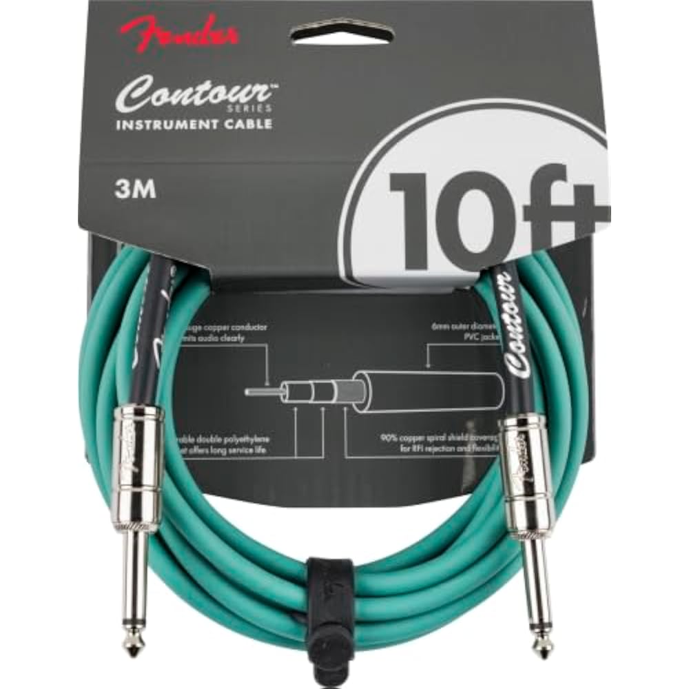 Fender Fender Guitar and Bass Cable Contour™ Instrument Cable, Sherwood Green, 10' 9.1m