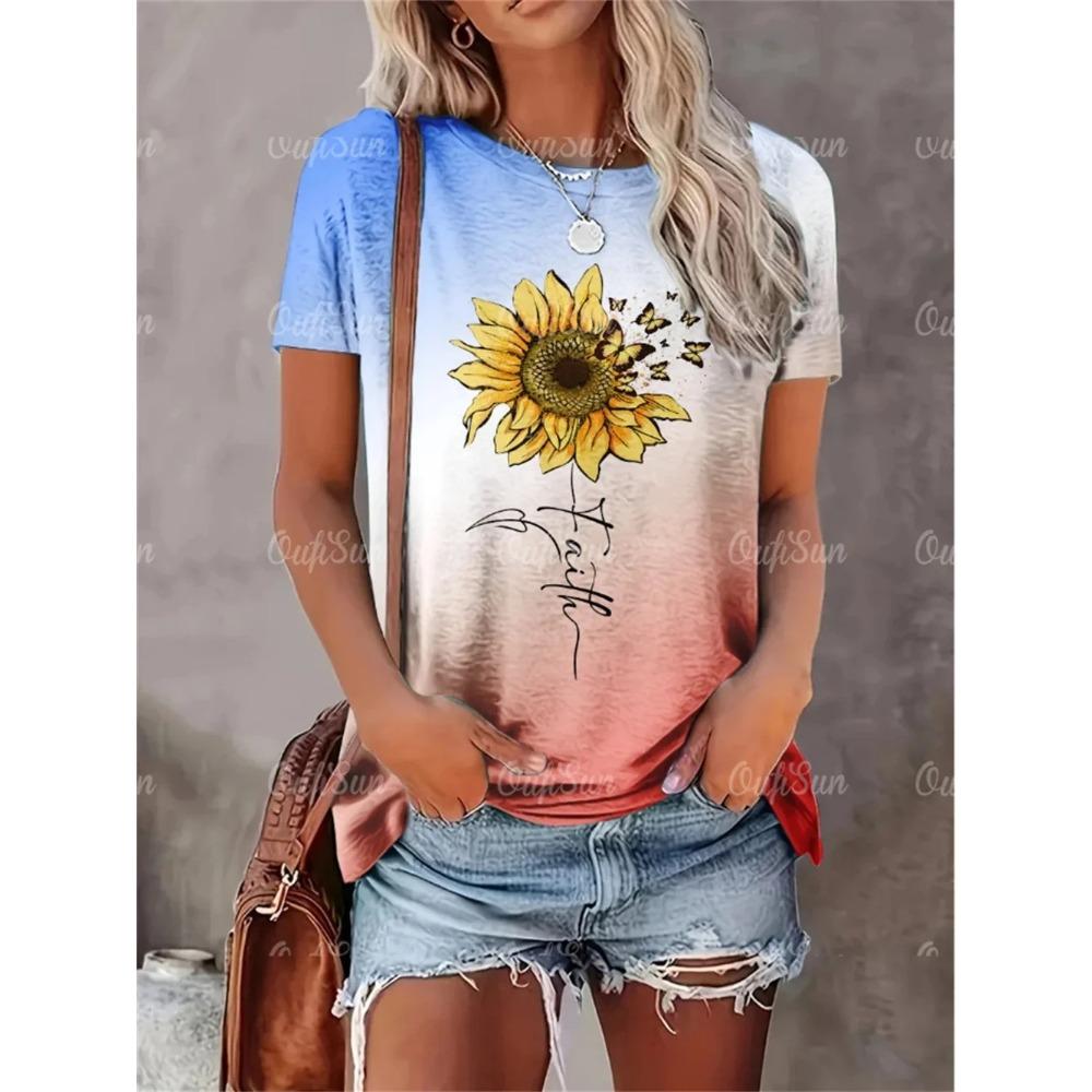 2024 New Style T-Shirt For Women Heart Print Top Fashion Women's Oversized Clothes Tees Summer Crew Neck Blouse Original Design