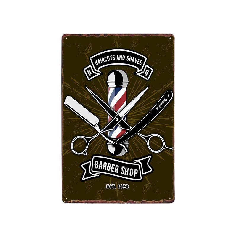 Hohappyme Vintage Barber Shop Metal Signs Barbershop Poster Bar Pub Retro Plaque Haircut and Shave Beard Iron Plates 20x30 Cm