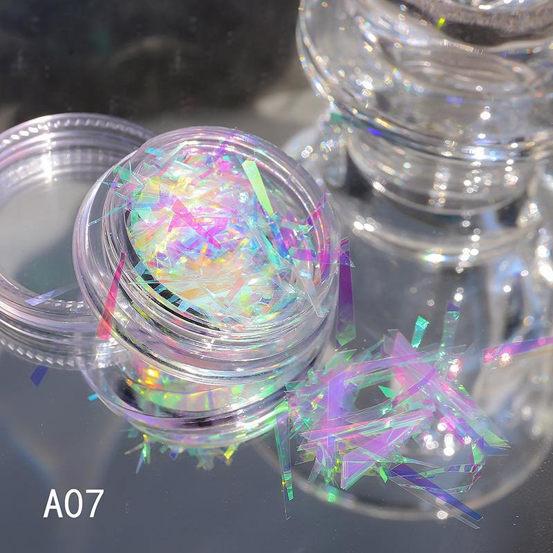 1 Caixa Papel Holográfico Irregular Vidro Quebrado Folha de Unha Aurora Decalque Gradiente Laser Flocos Adesivo Acessórios Diy Decoração de Manicure