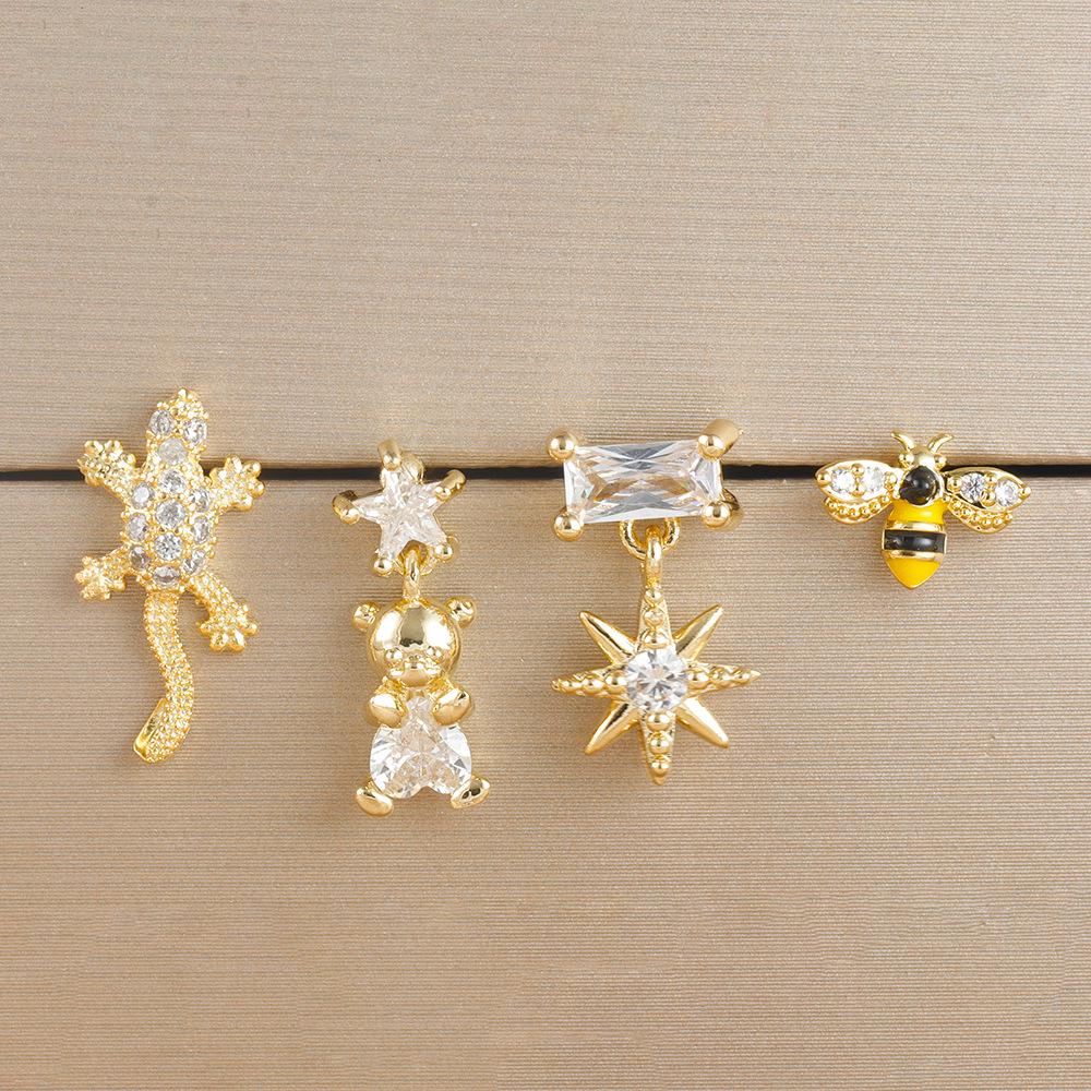 Pearl Flower Bee Zircon Earrings with Stainless Steel Needle