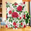 1pc Red Rose & Green Leaf Print Blanket - Soft Flannel Suitable for All Seasons, Cozy Throw Bedspread, Machine Washable Bed Covering, Perfect Gift for