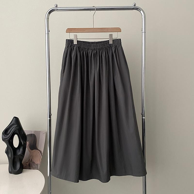 

Универсальное японское однотонное полуюбка в стиле ретро, ​​женское весенне-летнее повседневное платье-зонтик с эластичной резинкой на талии, тонкое платье средней длины L серый