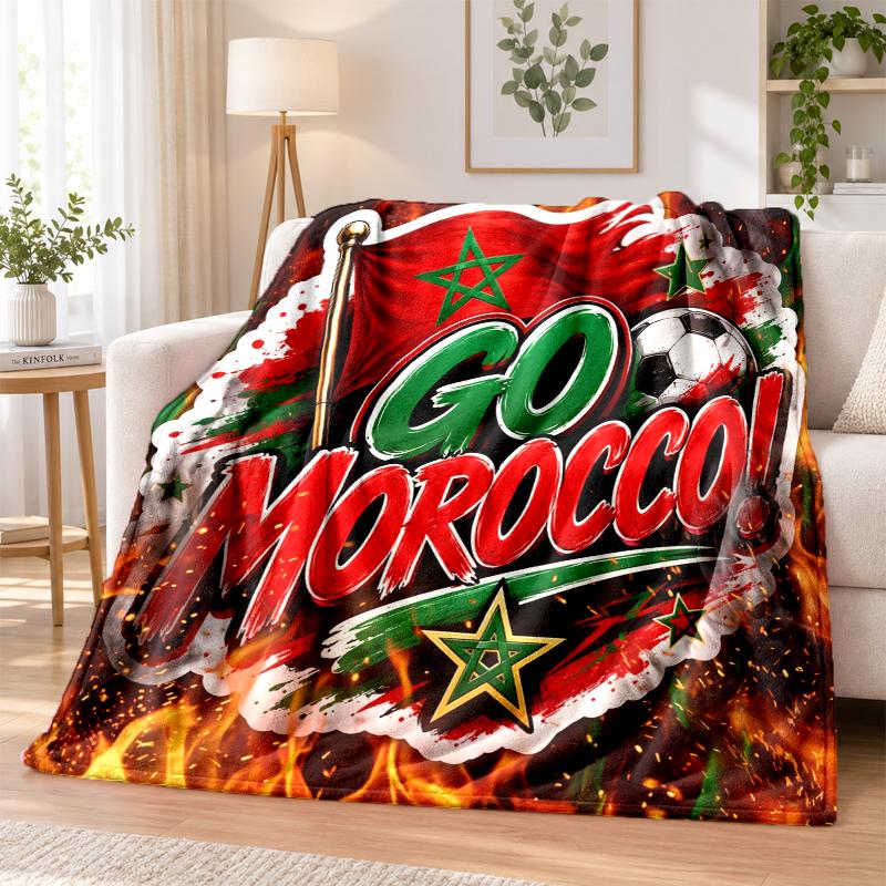 Morocco Football Printed Flannel Blanket Warm Comfort Bed Throw For Indoor Home Decoration