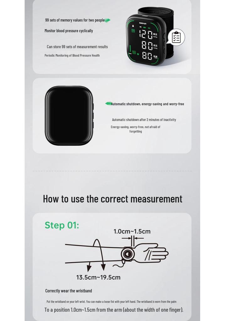 Zhuo Chen Rechargeable Wrist Blood Pressure Monitor with Voice Broadcast