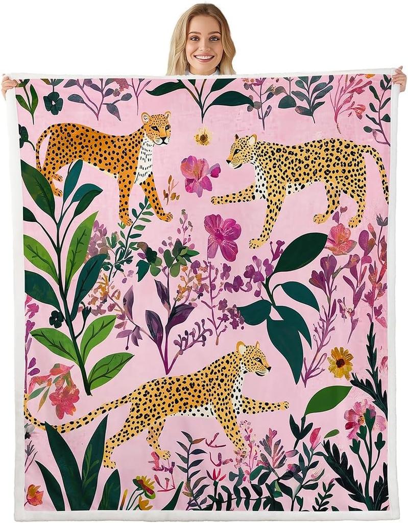 GUOYU Blanket Wild Cheetah Kids Throw BlanketLeopard Yellow Rose Floral Bed BlanketAnima Flower Heart Girls Boys Sofa DecorYellow Black