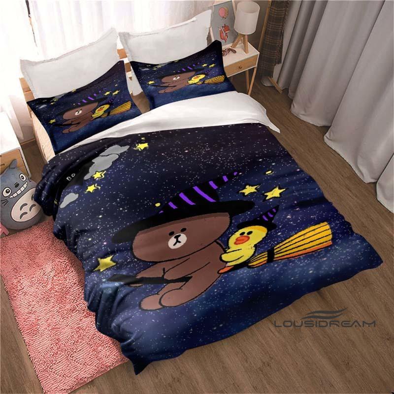 Kawaii Cartoon BROWN & FRIENDS Printed Bedding Set – Duvet Cover Set – A Luxurious Gift for Teen Girls, Suitable for Double/Sing