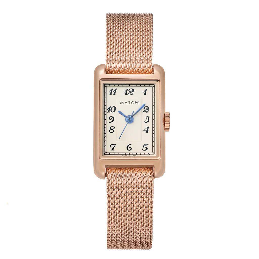Autorisierter Händler [MATOW] Damenarmbanduhr mw004008 [Tsuki Oborozuki] Rechteckig Roségold Mesh Arabisch