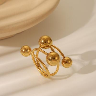 18k Gold Stainless Steel Teardrop Ring - French Luxury Style Adjustable Jewelry for Women