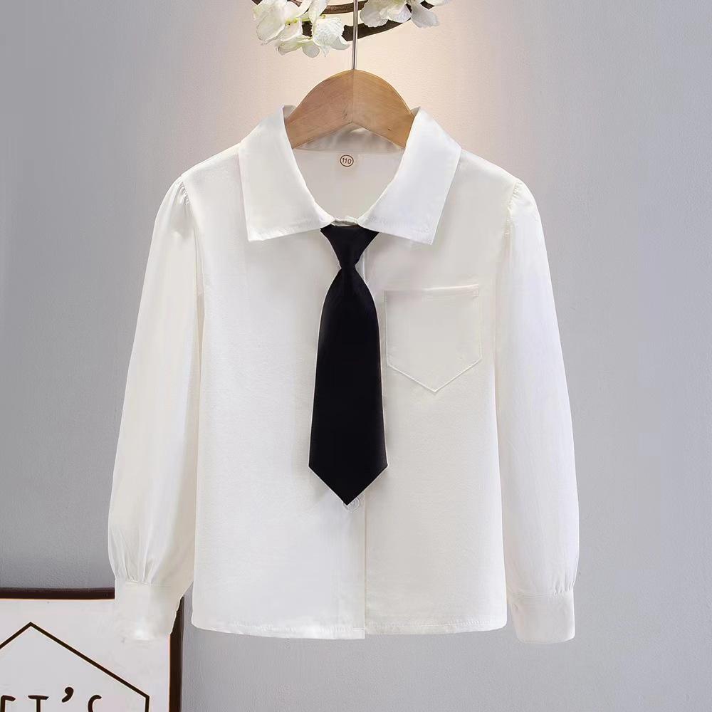 Girls' Long Sleeve White Shirt - Fashionable Korean Style for Children, Ideal for Spring and Autumn, Suitable for School Uniforms