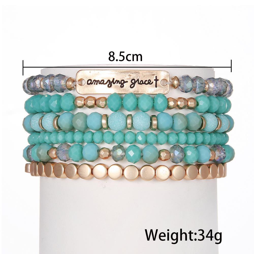 European and American jewelry, ethnic style crystal beaded bracelet 1-piece combination set, fashionable color elastic bracelet