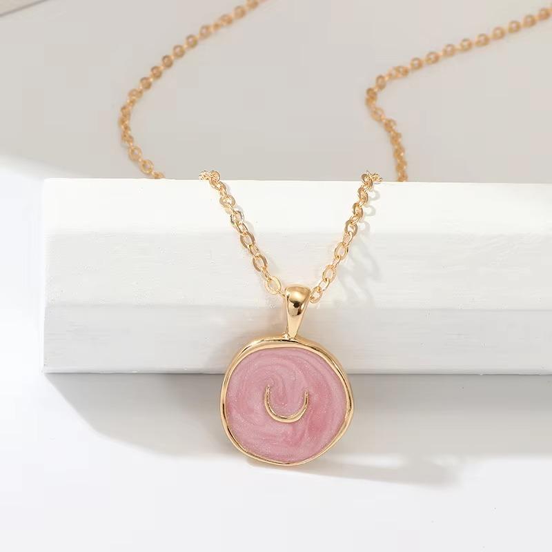 Minimalist Colorful Moon Star Enamel Necklaces For Women Girls Heart Lightning Enamel Pendant Clavicle Chain Party Daily Jewelry