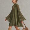 Women's Vintage Boho Green Lace Patchwork V-Neck Bell Sleeve Loose Fit Babydoll Dress