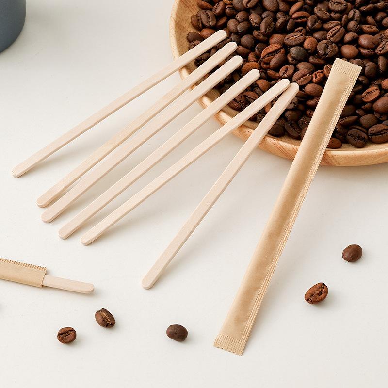 Wooden Coffee Stirring Stick Disposable Long Handle Milk Tea Stirring Stick Individually Packaged Food Grade Beverage Stirrer