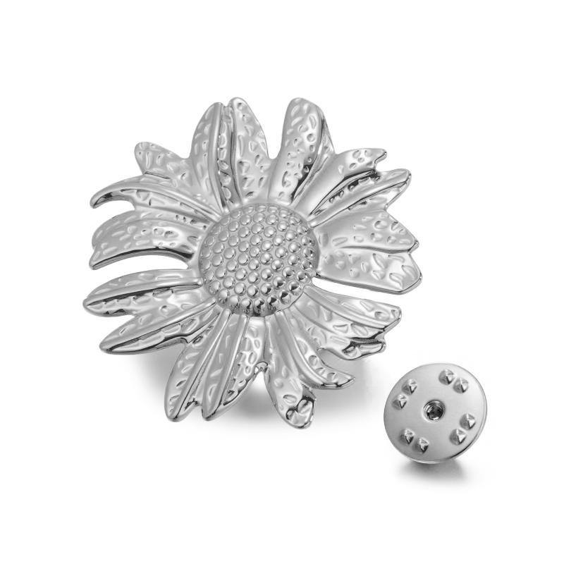 Womens Jewelry Four Petal Flower Brooch French Style Stainless Steel Gold Color Trendy Pin for Wedding Office Gift