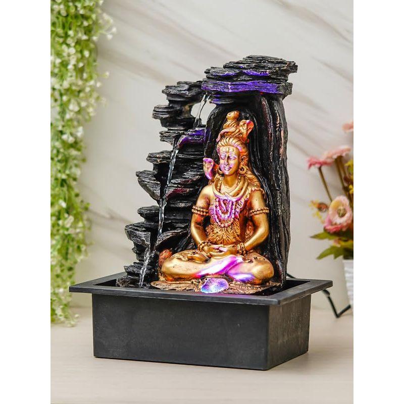 

Золотисто-коричневый полирезиновый настольный 4-ступенчатый комнатный фонтан «Господь Шива» для домашнего декора со светодиодной подсветкой,