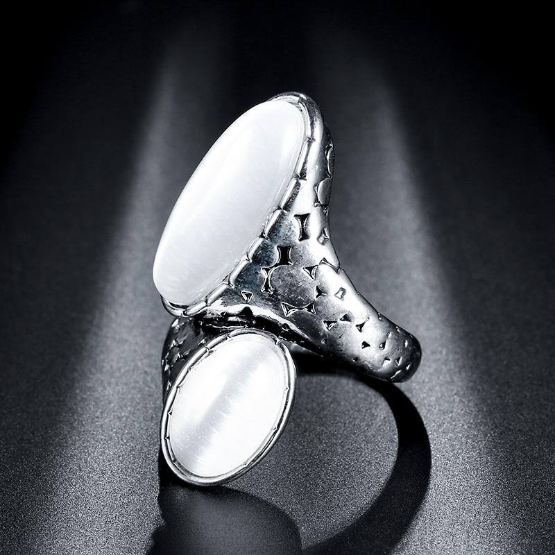 New Bohemian White Opal Ring  Color Big Oval Opal Cross Rings For Women Vintage Jewelry Drop Shipping