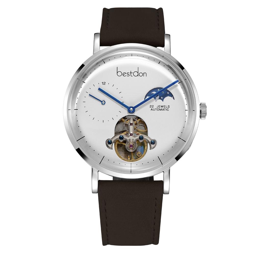 Beseuteudon Automatic Moonphase Leather Watch Bd7125G-B06