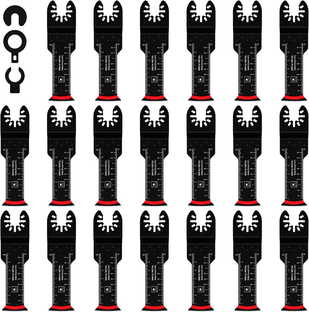 20-Piece Universal Oscillating Tool Blade Set: Bi-Metal, Super Long Arc Teeth for Cutting Wood & Metal.