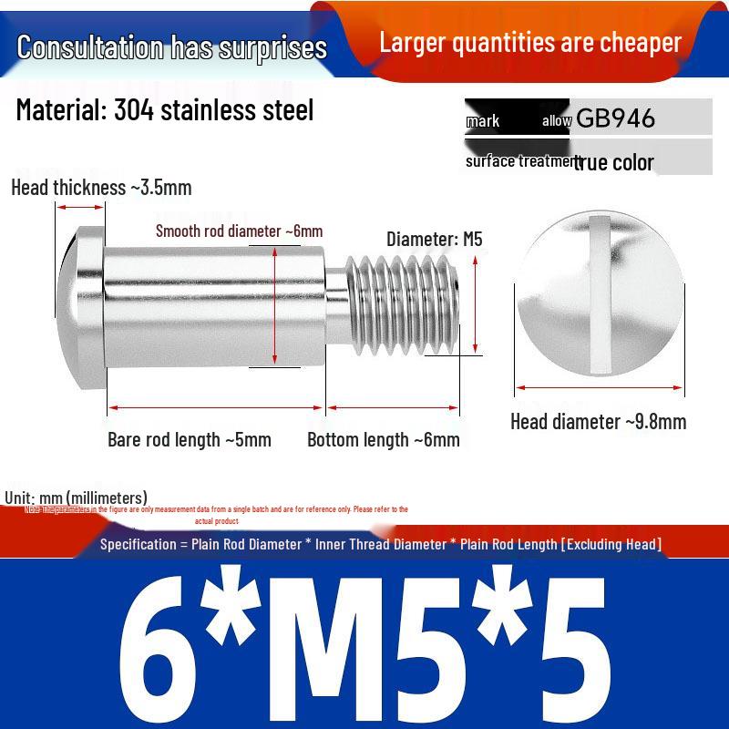 304 Edelstahl Kugelbund-Stufensteckschraube für Wellenbohrung Schraube GB946 Schulterbolzen M3/M4/M5/M8