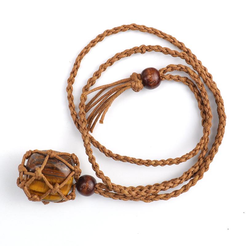 Natural Stone Crystal Rough Stone Mesh Pocket Hand-Woven Necklace Pendant, Adjustable N558