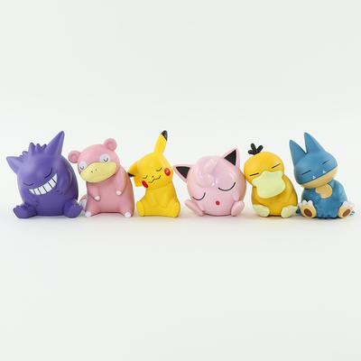 Pokemon 6pcs/set Pikachu Psyduck Gengar Jigglypuff Gonbe Slowpoke Shoulder To Shoulder Sleep Cute Model Doll Action Figure Toys