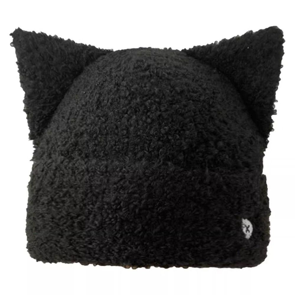 Embroidery Knitted Cap Bear Ears Winter Knitted Hat Personality Cat Ears Hat  Warm