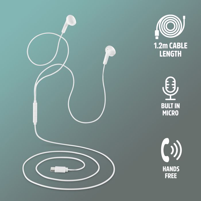 Écouteurs intra-auriculaires - NGS - Cross Glide White - USB-C - Microphone intégré - Contrôle du volume