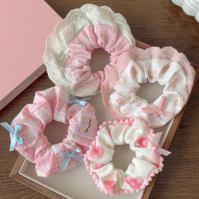 Elegant Print Lace Edge Wide Scrunches For Women Girls Sweet Hair Tie Cute Exquisite Hair Band  Hair Accessories Gifts