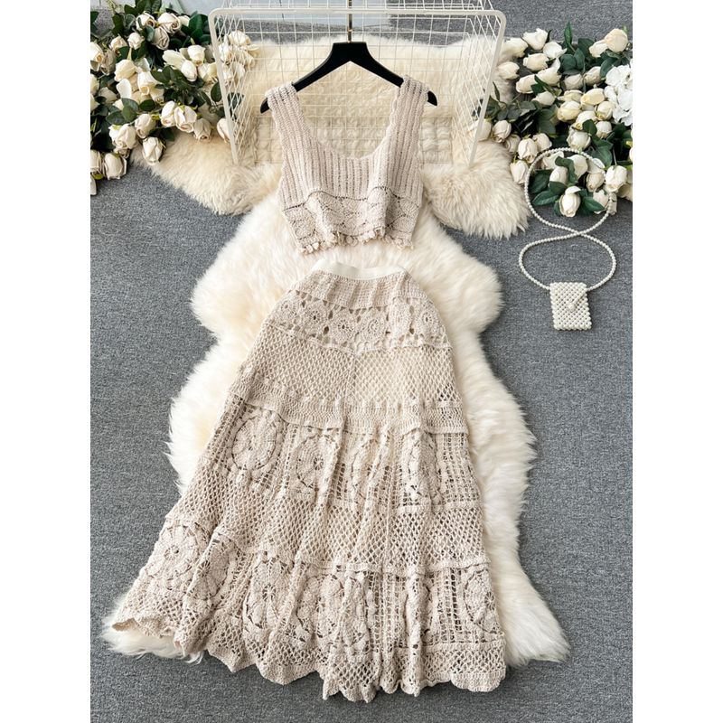 Bohemia Sleeveless Mesh Crochet Knitting Suit