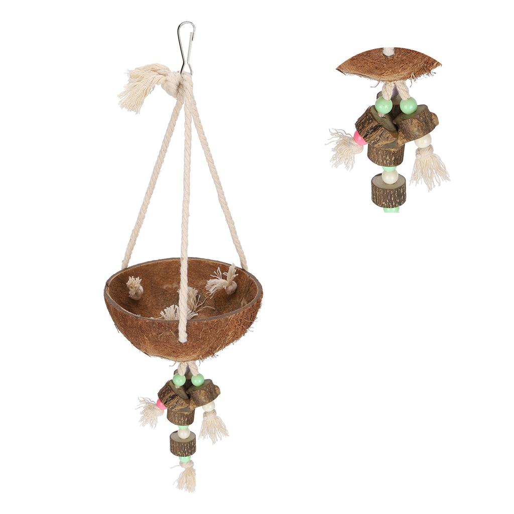Nature Coconut Hanging Cage Bird Nest Shell Swing Parrot Biting Toy Pet Supplies