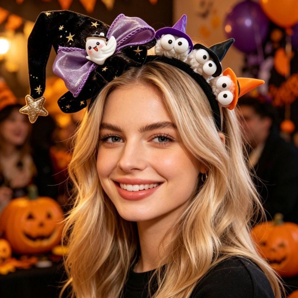 Bow Halloween Party Hair Band Ghost Halloween Hair Clip Novelty Cone Hat Hair Hoop Girl