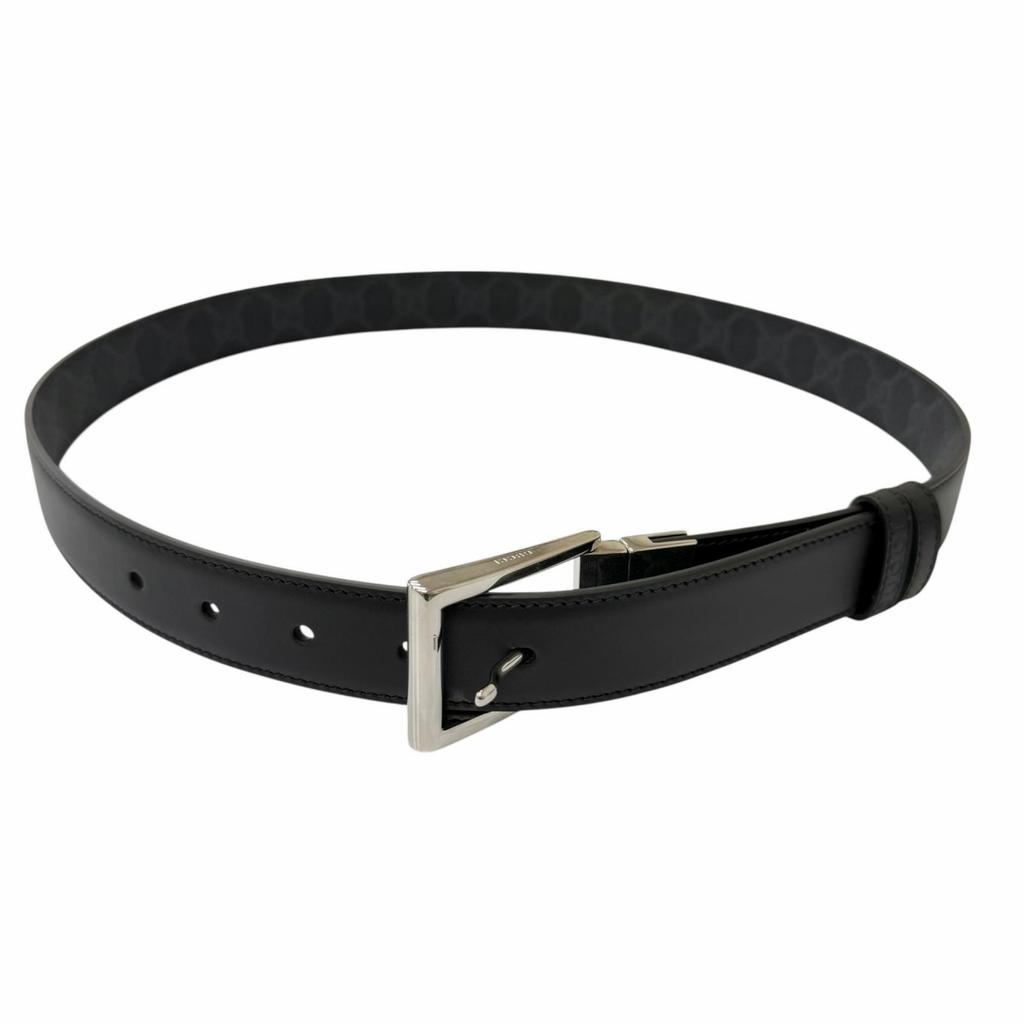 Pristine GUCCI Belt Reversible with Square Buckle Black Leather Mens 771105 Used