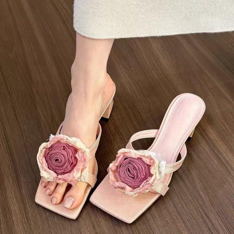 Cool Slippers Female Summer Wear 2025 New Summer Internet Celebrity with Skirt Simple Fairy Style Thick High Heel Sandals