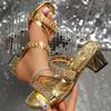 Summer New Women's Sandals and Slippers with Medium Heel Thick Heel Women's Slippers with Open Toe High Heel Rhinestones