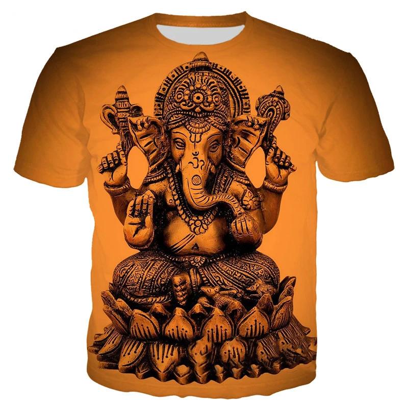 Summer Round Neck 3D Hindu Deities Graphic Print Top Fashionable Casual Short Sleeved Men's and Women's Unisex T-shirts