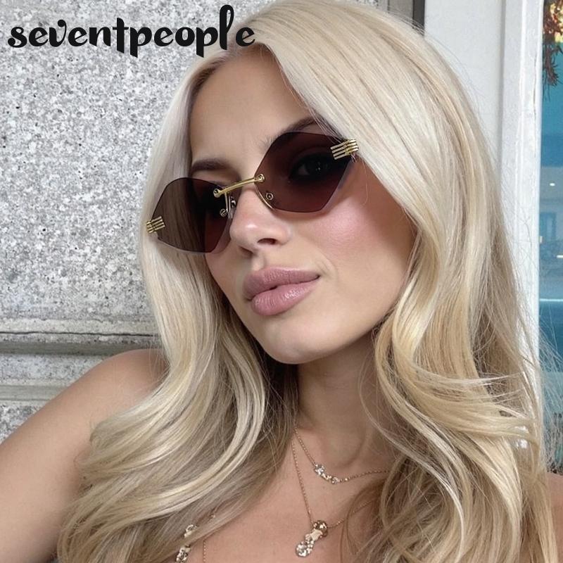 Classic Rimless Hexagon Sunglasses Women  Luxury Brand Vintage Steampunk Metal Outdoor Sun Glasses For Ladies Polygon Shades