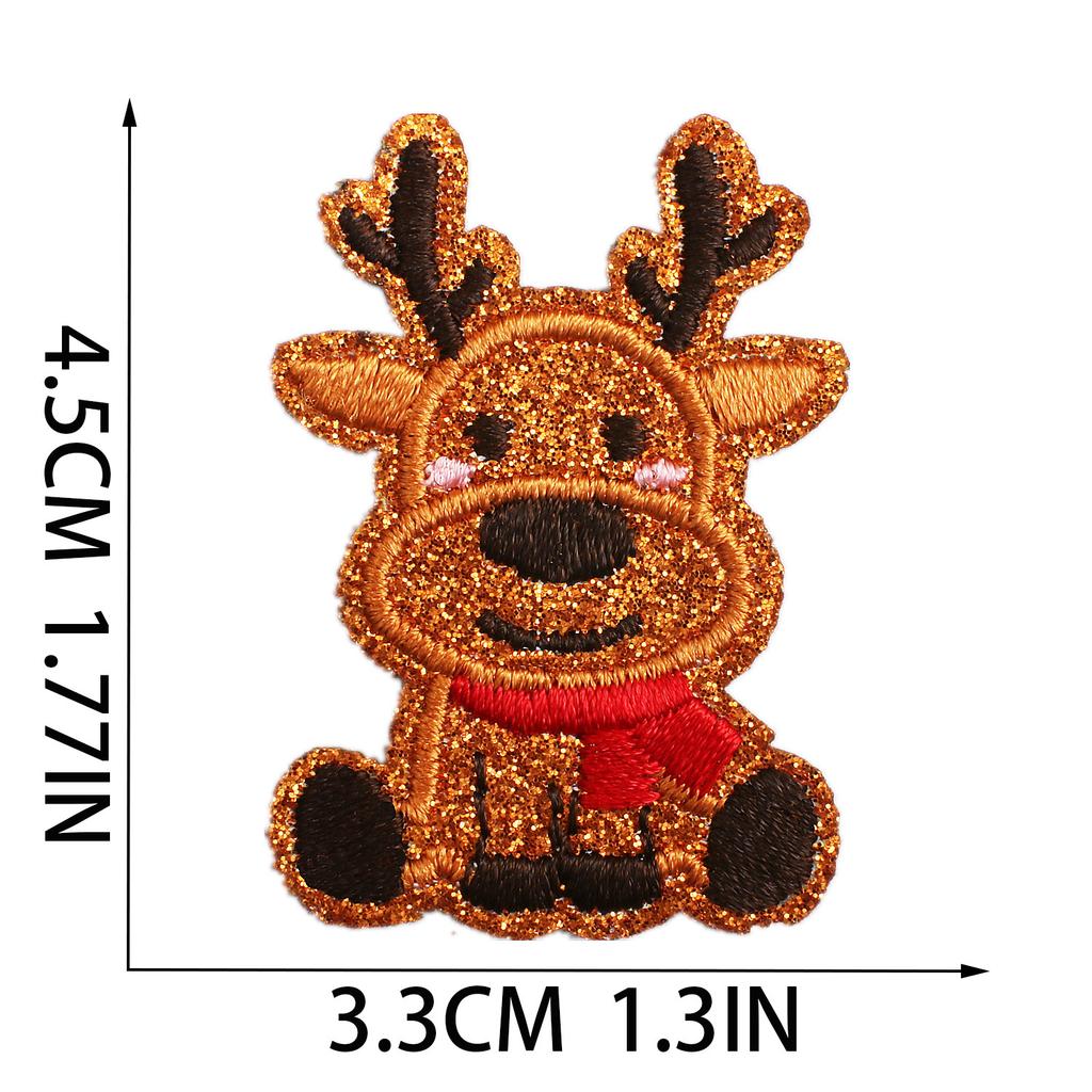 Christmas Theme Embroidery Cloth Sticker Cartoon Apple Patch Sticker Glitter Powder Material Little Squirrel Computer Embroidery Label