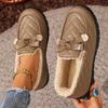 Women's Thermal Winter Faux Cover-like Synthetic Faux Pasley-Toe Loafers - Slip-Resistant PVC Sole Thermal Boots with Golden Buckle