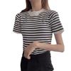 Tops Summer Women Tide Thin Striped Knit Bottoming Shirt Short-sleeved T-shirt Casual Summer Essential Comfort and Style Slim Fit Pullovers Tees