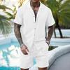 Conjunto Casual de Verão Masculino Duas Peças Camisa de Botão Manga Curta Shorts com Cordão Tecido Leve Respirável Caimento Relaxado