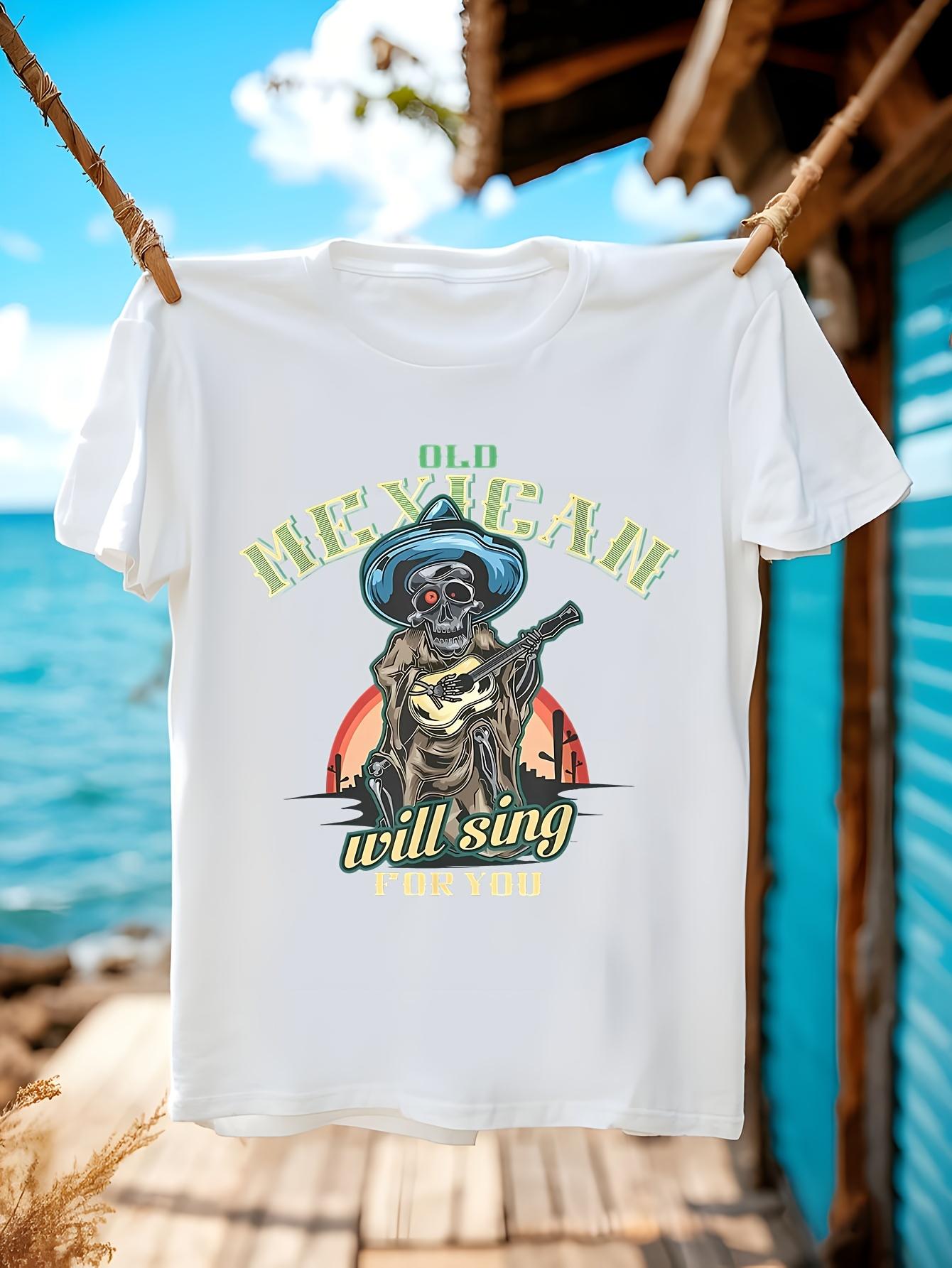 Vintage Mexican Skeleton Guitarist Graphic Tee Old Mexica... M
