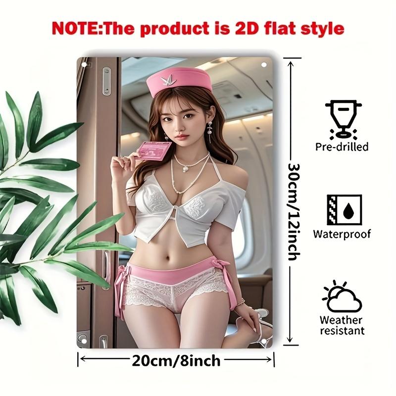 

Vintage Retro Air Stewardess Metal Sign Iron Wall Art with Pink Hat Lipstick for Home Bar Cafe Decor 20x30cm