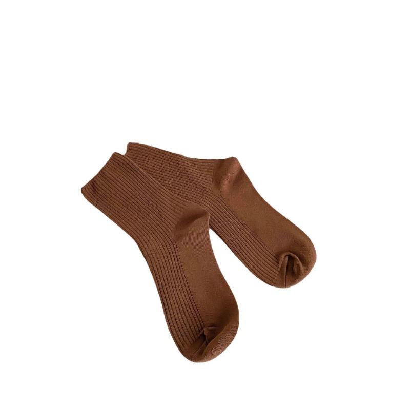 6 Pairs Autumn and Winter Pure Color Women Loose Socks Rib Cotton Fashion Basic Daily Classic Female Sock