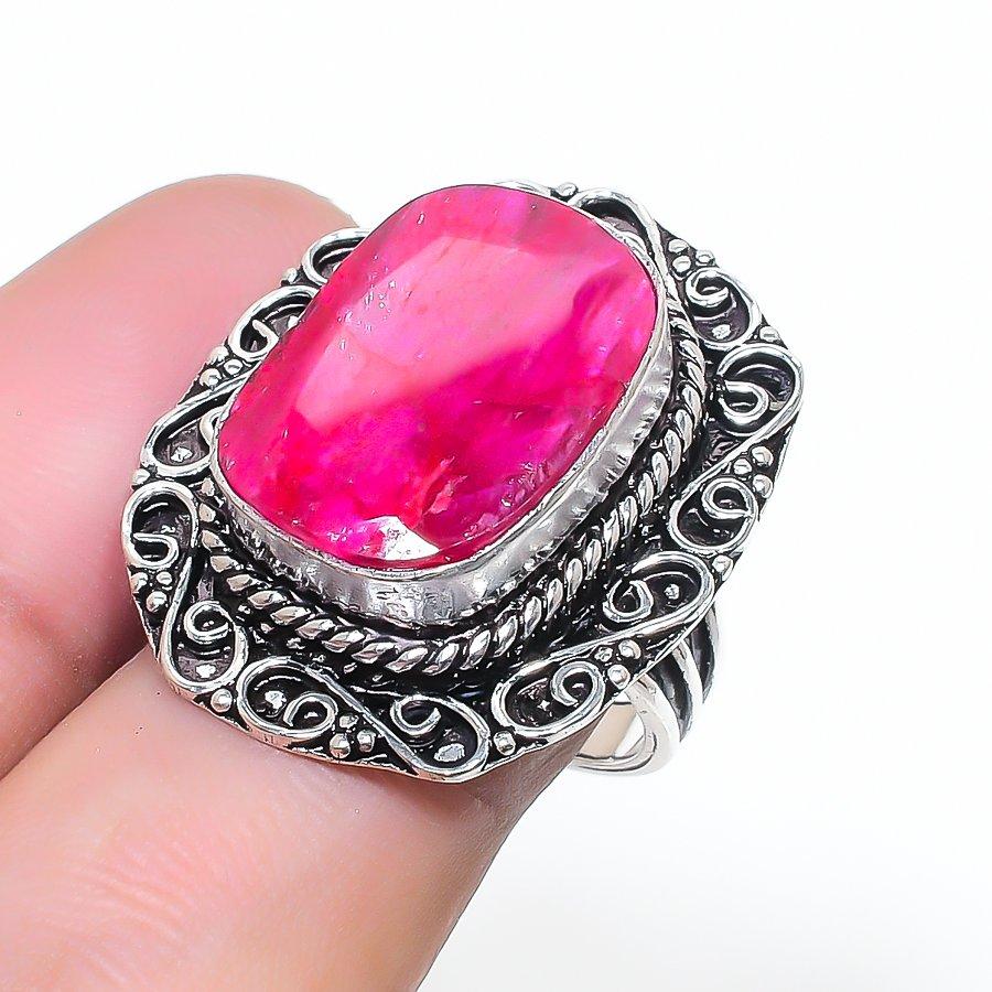Natural Red Jade Gemstone Handmade 925 Sterling Silver Jewelry Ring Size 6 AR-17046