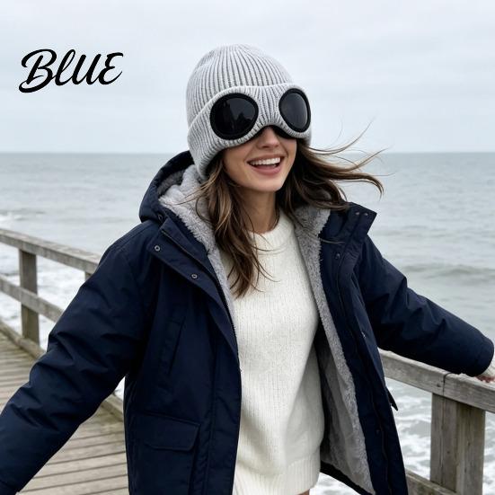 Caldo Berretto Morbido in Acrilico Lavorato a Maglia con Occhiali Unisex Cappello Invernale Foderato in Pile Antivento Termico Cuffia per Ciclismo Sci Moda da Strada
