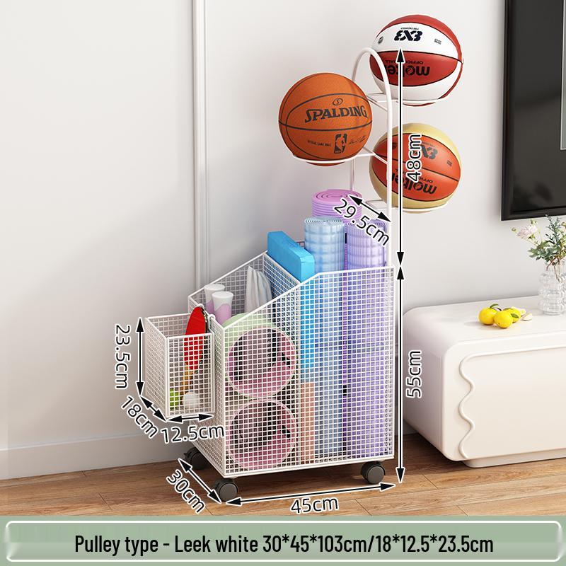 Estante de Chão para Armazenamento de Basquete e Prateleira de Brinquedos para Equipamentos Esportivos e Tapetes de Yoga