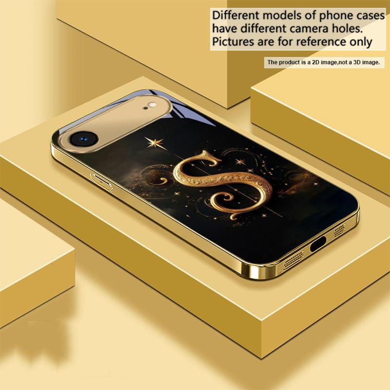 Magical letters "K S A" For IPhone 17Pro Max 16 17 Pro oMax 15 Pro 14 13 Plus 12Mini 11ProMax XR 16E Air Golden glass phone case