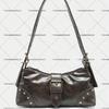 Ladies Vintage Merad Old Tinted Leather Locomotive Bag Rivet Pin Buckle Decorative Shoulder Underarm Baguette Bag