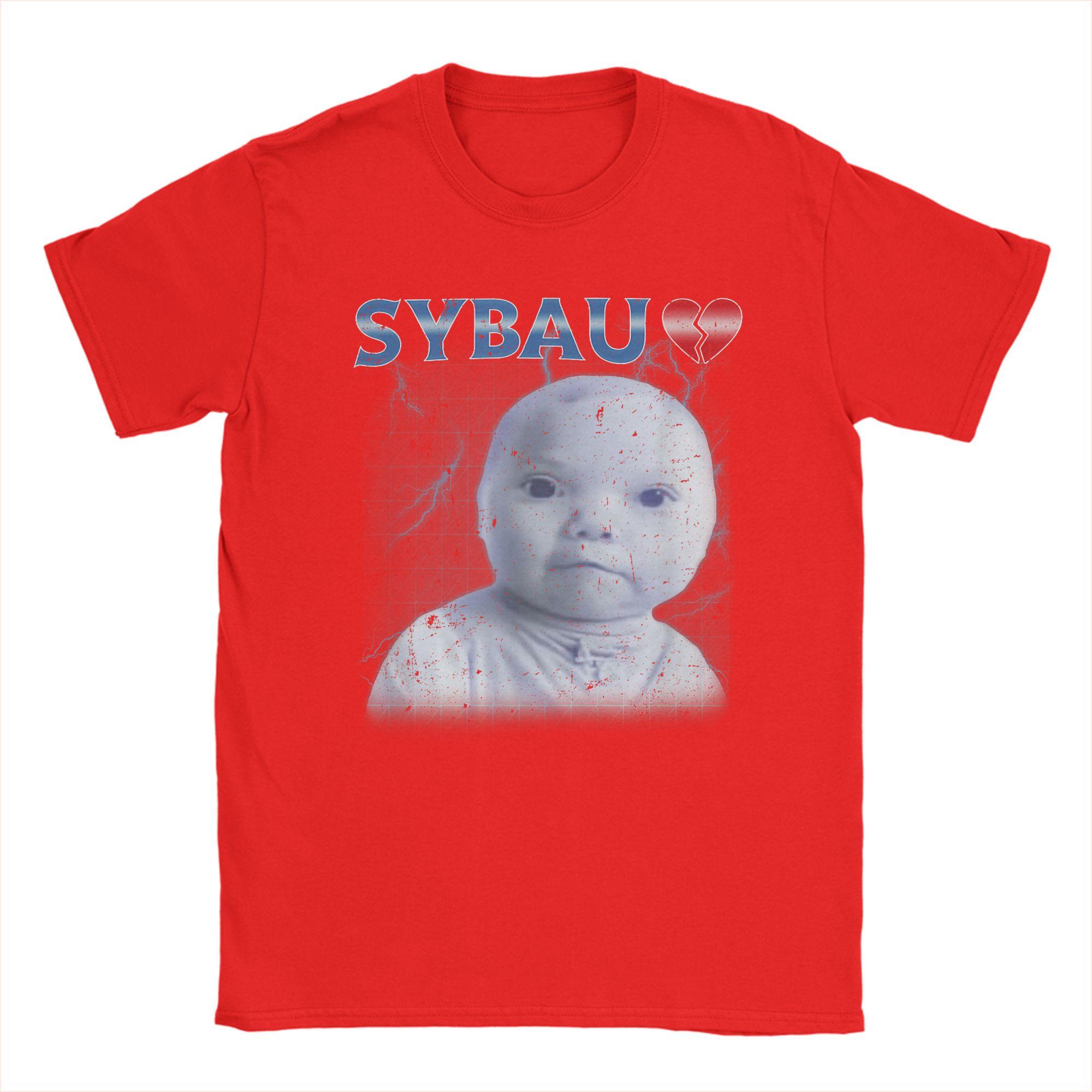 SYBAU Meme Niche Tuff AI Baby Holding Laugh T Shirt Cotton TShirts For Men Hip Hop Tee Shirt ShortSleeve Vintage Clothing S